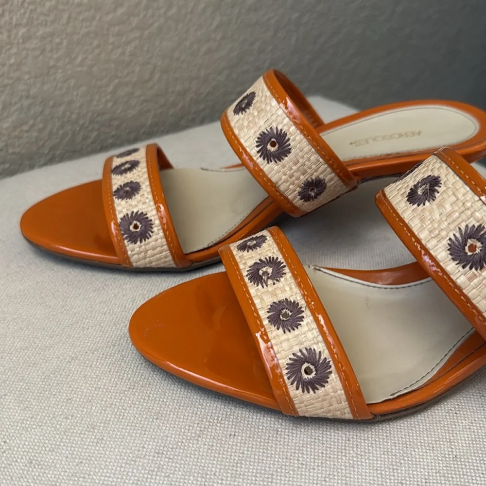 Aerosoles 2” Kitten Heel Slides, size 7M, “Sunbeam” Orange Combo, like new - Picture 9 of 15